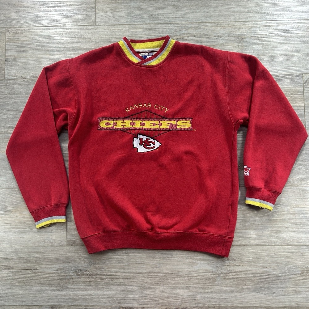 Vintage 90s Kansas City KC Chiefs Starter Men's Medium Sweatshirt Red Cotton NFL